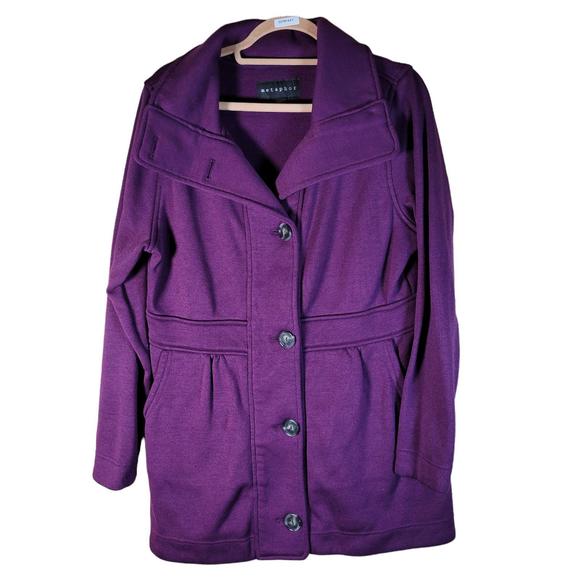 Metaphor Jackets & Blazers - Metaphor Eggplant Purple Fleece Button Front Pockets Jacket Women Size L